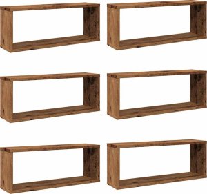 vidaXL Półki ścienne kostki, 6 szt., stare drewno, 60x15x23 cm 2
