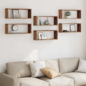 vidaXL Półki ścienne kostki, 6 szt., stare drewno, 60x15x23 cm 3
