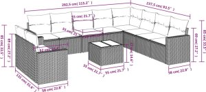 vidaXL 11-cz. zestaw mebli ogrodowych z poduszkami, brązowy, rattan PE 3