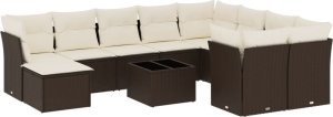 vidaXL 11-cz. zestaw mebli ogrodowych z poduszkami, brązowy, rattan PE 2