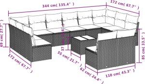 vidaXL 13-cz. zestaw mebli ogrodowych z poduszkami, brązowy polirattan 3