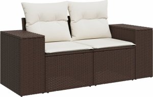 vidaXL Sofa ogrodowa z poduszkami, 2-osobowa, brązowa, polirattan 2