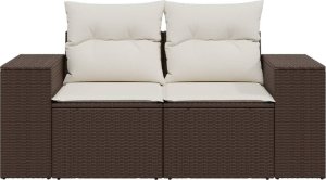 vidaXL Sofa ogrodowa z poduszkami, 2-osobowa, brązowa, polirattan 4