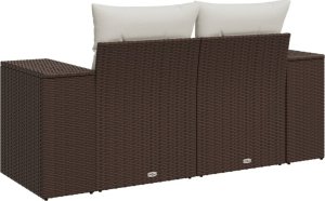 vidaXL Sofa ogrodowa z poduszkami, 2-osobowa, brązowa, polirattan 6