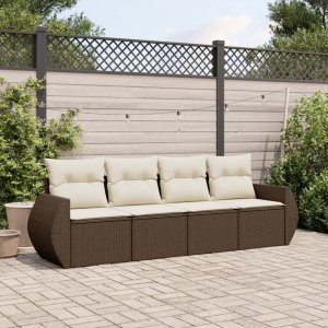 vidaXL 4-cz zestaw wypoczynkowy do ogrodu, poduszki, brązowy rattan PE 1