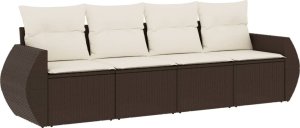 vidaXL 4-cz zestaw wypoczynkowy do ogrodu, poduszki, brązowy rattan PE 2