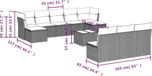 vidaXL 11-cz. zestaw mebli ogrodowych z poduszkami, brązowy, rattan PE 8