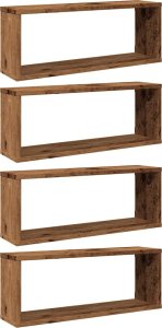 vidaXL Półki ścienne kostki, 4 szt., stare drewno, 60x15x23 cm 2