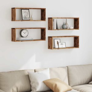 vidaXL Półki ścienne kostki, 4 szt., stare drewno, 60x15x23 cm 3