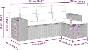 vidaXL 4-cz zestaw wypoczynkowy do ogrodu, poduszki, brązowy rattan PE 12