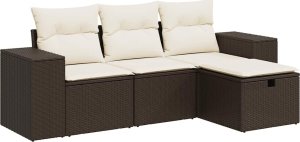 vidaXL 4-cz zestaw wypoczynkowy do ogrodu, poduszki, brązowy rattan PE 2