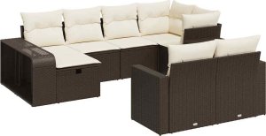vidaXL 10-cz. zestaw mebli ogrodowych z poduszkami, brązowy polirattan 2