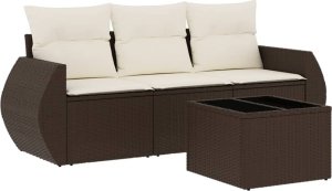 vidaXL 4-cz zestaw wypoczynkowy do ogrodu, poduszki, brązowy rattan PE 2