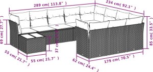 vidaXL 11-cz. zestaw mebli ogrodowych z poduszkami, brązowy, rattan PE 3