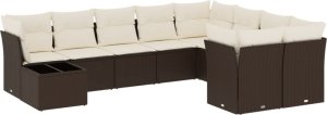 vidaXL 10-cz. zestaw mebli ogrodowych z poduszkami, brązowy polirattan 2