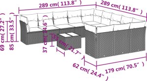 vidaXL 12-cz. zestaw mebli do ogrodu, z poduszkami brązowe polirattan 7