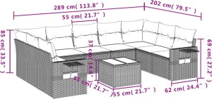 vidaXL 10-cz. zestaw mebli ogrodowych z poduszkami, brązowy polirattan 9