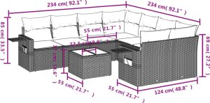 vidaXL 9-cz. zestaw mebli ogrodowych z poduszkami, brązowy, polirattan 9