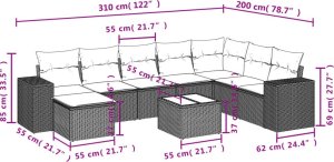 vidaXL 9-cz. zestaw mebli ogrodowych z poduszkami, brązowy, polirattan 8