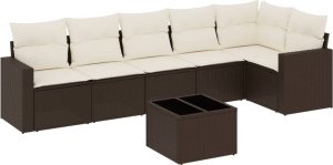 vidaXL 7-cz. zestaw wypoczynkowy do ogrodu, z poduszkami, brązowy 2