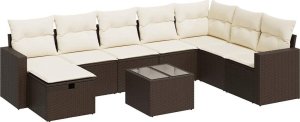 vidaXL 9-cz. zestaw mebli ogrodowych z poduszkami, brązowy, polirattan 2