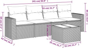 vidaXL 5-cz. zestaw mebli ogrodowych z poduszkami, brązowy, polirattan 3