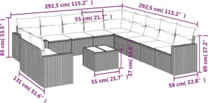 vidaXL 12-cz. zestaw mebli do ogrodu, z poduszkami brązowe polirattan 3