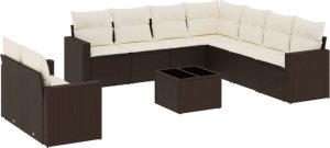 vidaXL 10-cz. zestaw mebli ogrodowych z poduszkami, brązowy polirattan 2