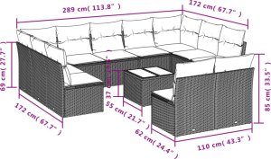 vidaXL 12-cz. zestaw mebli do ogrodu, z poduszkami brązowe polirattan 3