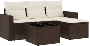 vidaXL 5-cz. zestaw mebli ogrodowych z poduszkami, brązowy, polirattan 2