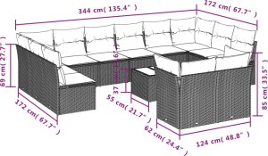 vidaXL 13-cz. zestaw mebli ogrodowych z poduszkami, brązowy polirattan 3
