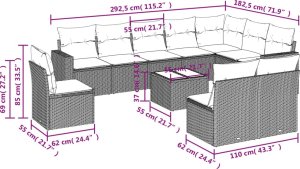 vidaXL 11-cz. zestaw mebli ogrodowych z poduszkami, brązowy, rattan PE 3