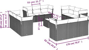 vidaXL 13-cz. zestaw mebli ogrodowych z poduszkami, brązowy polirattan 3