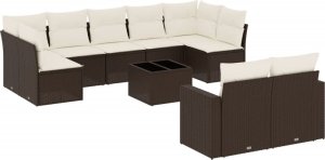 vidaXL 10-cz. zestaw mebli ogrodowych z poduszkami, brązowy polirattan 2