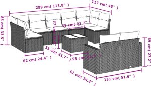 vidaXL 10-cz. zestaw mebli ogrodowych z poduszkami, brązowy polirattan 8