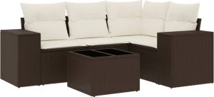 vidaXL 5-cz. zestaw mebli ogrodowych z poduszkami, brązowy, polirattan 2