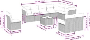 vidaXL 11-cz. zestaw mebli ogrodowych z poduszkami, brązowy, rattan PE 7