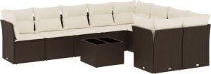 vidaXL 10-cz. zestaw mebli ogrodowych z poduszkami, brązowy polirattan 2