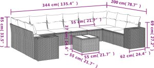 vidaXL 11-cz. zestaw mebli ogrodowych z poduszkami, brązowy, rattan PE 8