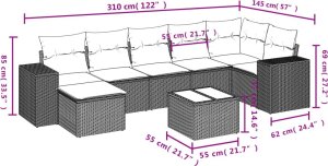 vidaXL 8-cz. zestaw wypoczynkowy do ogrodu, z poduszkami, brązowy 9