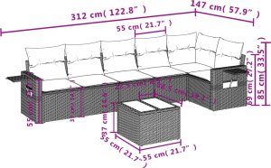 vidaXL 7-cz. zestaw wypoczynkowy do ogrodu, z poduszkami, brązowy 9