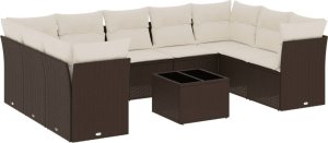 vidaXL 10-cz. zestaw mebli ogrodowych z poduszkami, brązowy polirattan 2