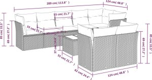 vidaXL 9-cz. zestaw mebli ogrodowych z poduszkami, brązowy, polirattan 7