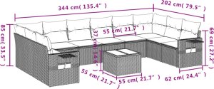 vidaXL 11-cz. zestaw mebli ogrodowych z poduszkami, brązowy, rattan PE 9