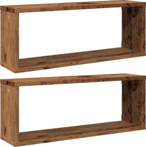 vidaXL Półki ścienne kostki, 2 szt., stare drewno, 60x15x23 cm 2