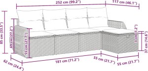 vidaXL 5-cz. zestaw mebli ogrodowych z poduszkami, brązowy, polirattan 11