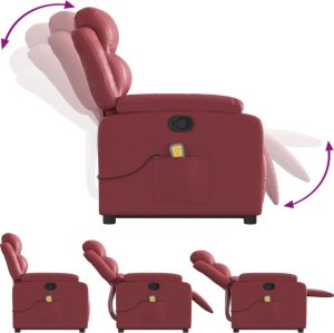 vidaXL Podnoszony fotel masujący, rozkładany, winna czerwień, ekoskóra 6