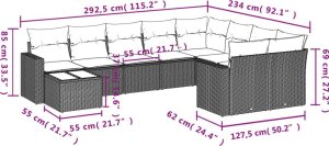 vidaXL 10-cz. zestaw mebli ogrodowych z poduszkami, brązowy polirattan 8