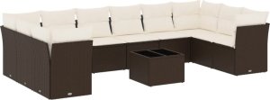 vidaXL 11-cz. zestaw mebli ogrodowych z poduszkami, brązowy, rattan PE 2