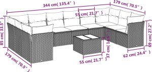 vidaXL 11-cz. zestaw mebli ogrodowych z poduszkami, brązowy, rattan PE 3